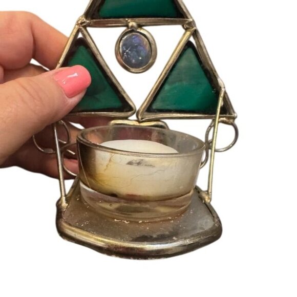 Stained Glass Christmas Tree Candle Holder With Red & Green Panels - Picture 7 of 9